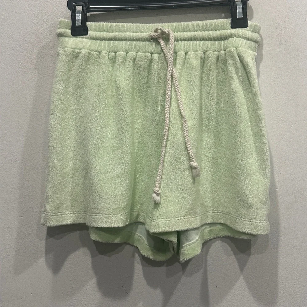 HONORINE lottie terry cloth short honeydew lime green drawstring size medium. - Picture 1 of 4